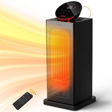 Електричний керамічний обігрівач OMISOON 2000W з термостатом, 4 режими, енергозберігаючий, тиха робота, сенсорне LED-управління, 90° обертання, таймер до 24 годин, дистанційне керування, для дому