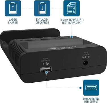 Зарядний пристрій ANSMANN для NiMH/Li-Ion акумуляторів AAA, AA, C, D (10340-26650) з USB, 4 програми + 4xAAA акумулятор