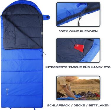 Mountrex 3-Season Sleeping Bag for Camping & Outdoor - Lightweight, Warm & Comfortable Sleeping Bag (205 x 75cm) - Adult, Unisex, Couplable Zipper - Blue