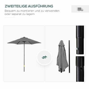 Outsunny Parasol Ø196 cm, Rotating Parasol with Tilt Function, Hexagonal Balcony Parasol Beach Parasol Windproof Stable Market Parasol Crank Parasol Sun Protection for Beach Balcony Garden, Dark Grey | Aosom