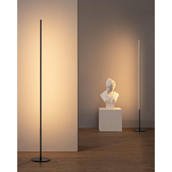 LED торшер EDISHINE для вітальні, спальні, офісу, 146 см, диммування, тепле світло 3000K, чорний (2 шт.)