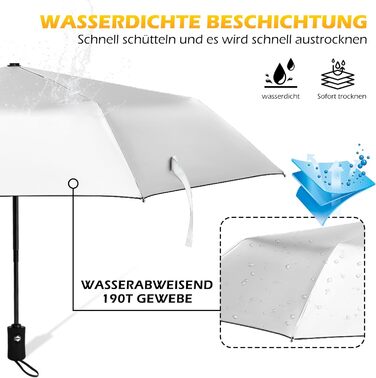 Зонт від сонця та дощу, 46 дюймів (117 см), 8-ми рифлений, вітростійкий, автоматичний, для чоловіків та жінок, срібно-чорний