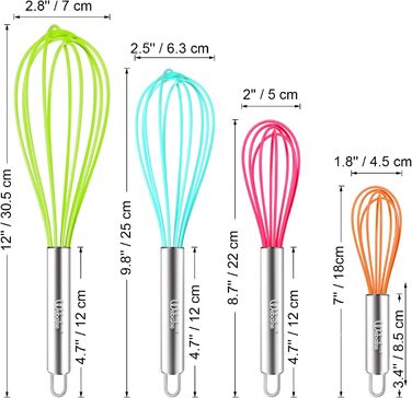 Набір силіконових вінчиків Webake 4 шт. (18-30.5 см) для збивання, мішання та випічки