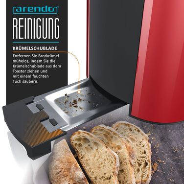 Тостер Arendo з нержавіючої сталі, 4 слоти, подвійні стінки, підставка для булочок, 6 ступенів підсмажування, центрування хліба, автовимкнення, дисплей з таймером