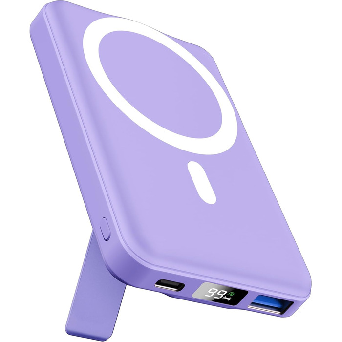Powerbank AOGUERBE Mag-Safe 10000mAh з бездротовою зарядкою 22.5W PD та LED-дисплеєм (фіолетовий)