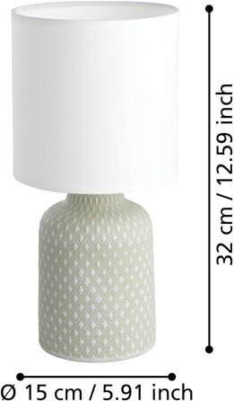 Настільна лампа EGLO Bellariva: кераміка кремового кольору, тканина білого кольору, з вимикачем, цоколь E14, для вітальні та спальні