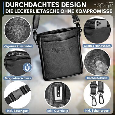 Футляр для ласощів для собак 'Frieda' з високоякісної штучної шкіри, чорний, розмір M. Зручна застібка EasyOpen на магніті, гаманчик для ласощів, сумка для прогулянок з собакою.