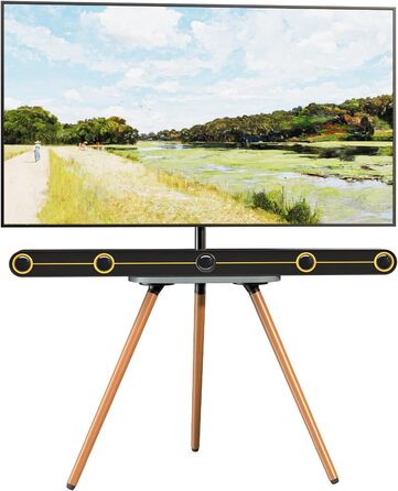Adjustable TV Stand with Easel Design - Fits 43-65 inch TVs, Max VESA 400x400mm, 35kg Weight Capacity, Wood Tray - White (Black)