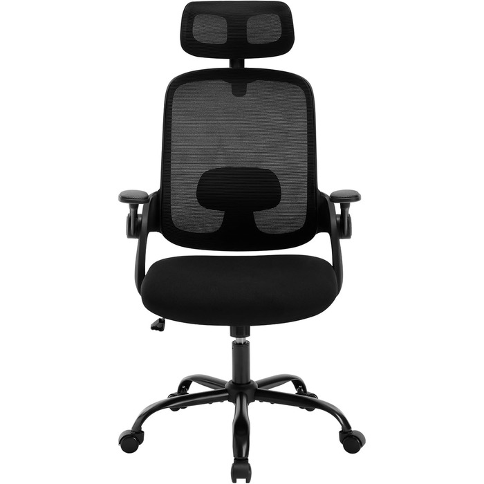 Крісло офісне WOLTU ергономічне, регульована підголовник та поперекова підтримка, функція гойдання, для офісу, 150 кг, чорне