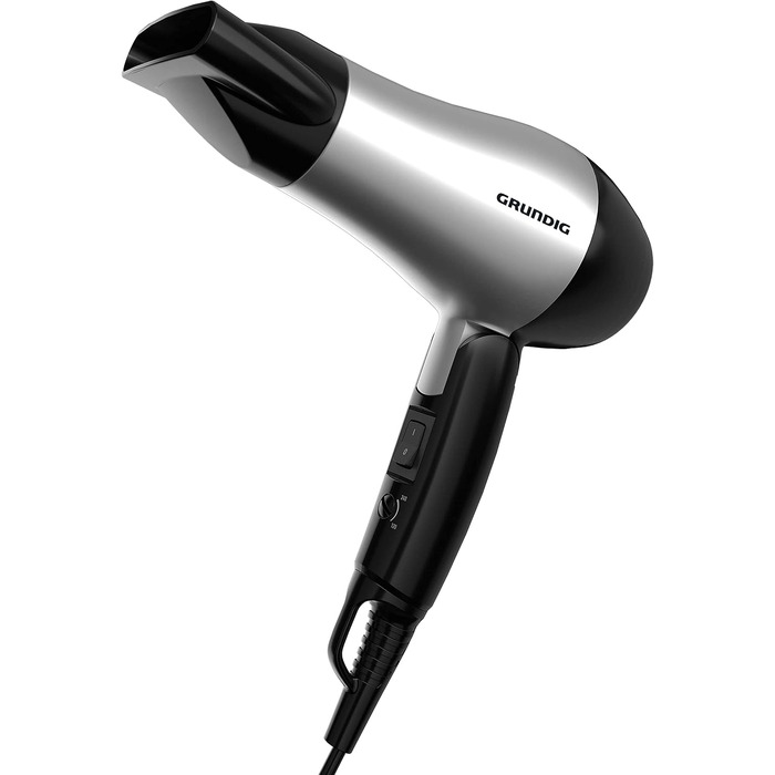 Компактний дорожній фен Grundig HD 2200 Sport & Reise, 1200 Вт, 2 режими температури та швидкості, складана ручка, сріблясто-чорний