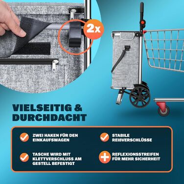 MONZANA® Тріо-тележка для покупок 56л, до 50 кг, складна, знімний мішок, ручний вагончик, допомога у покупках (Сірий)