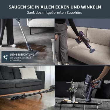 Бездротовий пилосос Rowenta X-Pert 6.60 Essential: акумуляторний, 100 Вт, 45 хв роботи, без мішка, LED-насадка, знімна батарея, насадка для щілин, кріплення на стіну, фіолетовий/чорний, RH6838