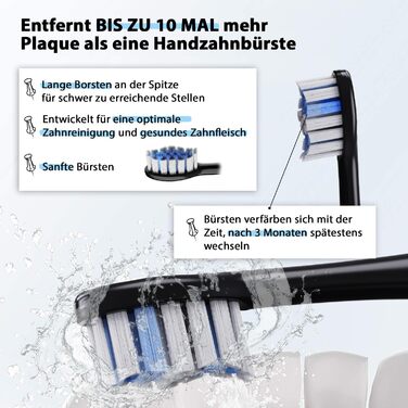 Tristan Auron Electric Sonic Toothbrush - 48,000 Vibrations, 5 Modes, Color Display, USB-C, 6-8 Week Battery, IPX7 Waterproof, 6 Brush Heads + SmartOne Protective Case (Blue) with 4-Pack