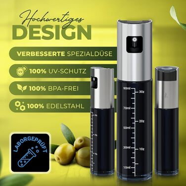Олійний розпилювач Leisure Life® 2 шт, нержавіюча сталь 1 мм, захисне скло UV, BPA-free, 100 мл, для оливкової олії та здорового приготування (Чорний обсидіан)