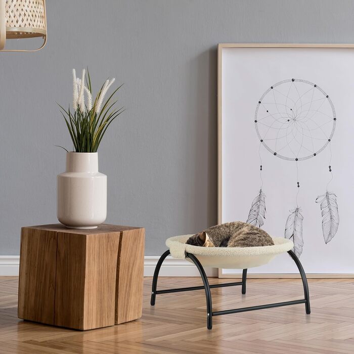 Кішка лежанка-гамак Relaxdays для котів, сталевий каркас, плюш, 25x45x42 см, бежевий/чорний