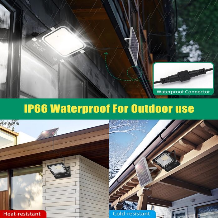 Aigostar Solar LED Floodlight Outdoor with Large Solar Panel, 5m Cable, Dimmable 3000K/4500K/6500K, 8000mAh, Large Battery Capacity, IP66, Solar Lamps for Outdoor Gardens, Solar Light with Remote Control