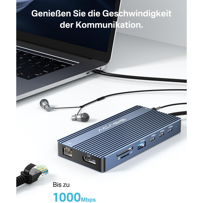 Хаб USB-C ACASIS DS0202 з двома виходами HDMI та DP (4K60Hz), Ethernet, 3 USB, 10Gbps, 100W PD, SD/TF, Audio, для MacBook/Dell/HP/Lenovo