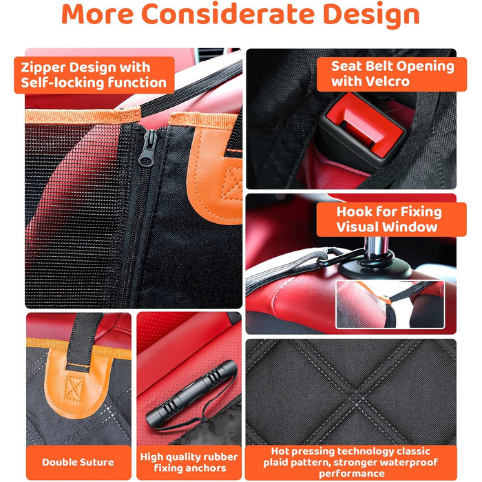 Автоматичний килимок для собак у машину, 135x148 см, чорний з вентиляційною сіткою, захист бокових панелей, вологостійкий