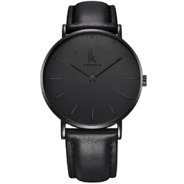 Годинник наручний Alienwork IK Slim Ø36mm – ультратонкий, чорний, з шкіряним ремінцем (для чоловіків та жінок)