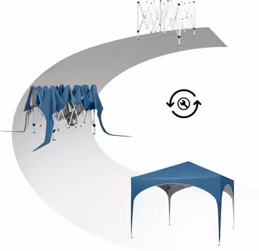WOLTU Foldable Gazebo - Waterproof Folding Pavilion Sunshade Event Gazebo Garden Pavilion for Terrace Camping Festival with Half-Moon Roof Pagoda Tent of the Half-Circle from Oxford Fabric and Metal Frame - 3x3m Blue
