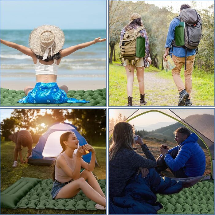 YOUXIU Self-Inflating Camping Mat - Lightweight, Waterproof Sleeping Pad with Foot Pump - Ideal for Hiking, Travel & Tent Use (Green)
