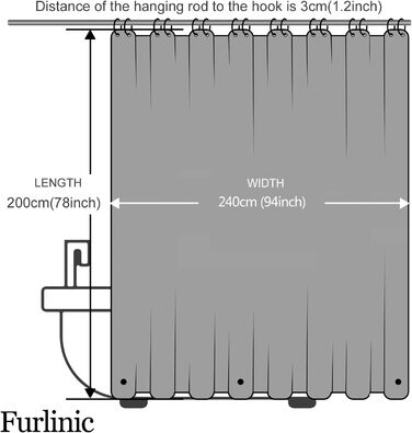 Шторка для душу Furlinic Anti-schimmel, водонепроникна, прозора, з ефектом 3D, з камінням, 120x180 см
