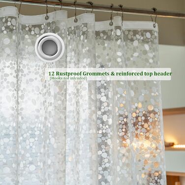 Водонепроникна штора для душу Eva 190 см з магнітами та кільцями, ПВХ, прозора, міцна