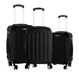 Набір валіз 3er - міцні ABS-валізи з TSA-замком, розширюваний об'єм - M, L, XL, захист кутів, 360° колеса, телескопічна ручка, підходить для ручної поклажі & стійкий до ушкоджень (Чорний)