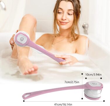 Electric Duschbürste (Shower Brush), Electric Back Brush with Long Handle, Back Brush Shower Massage Brush with 6 Cleaning Heads, Bath Brush for Spa Shower Peeling Massage Brush (Pink)