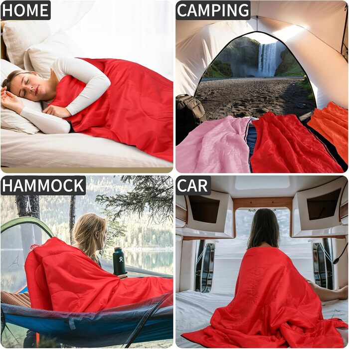 Сплячий мішок - компактний, легкий літній спальник для кемпінгу, відпочинку на природі, дорослих, піших прогулянок та відпочинку в приміщенні (зелений/червоний)