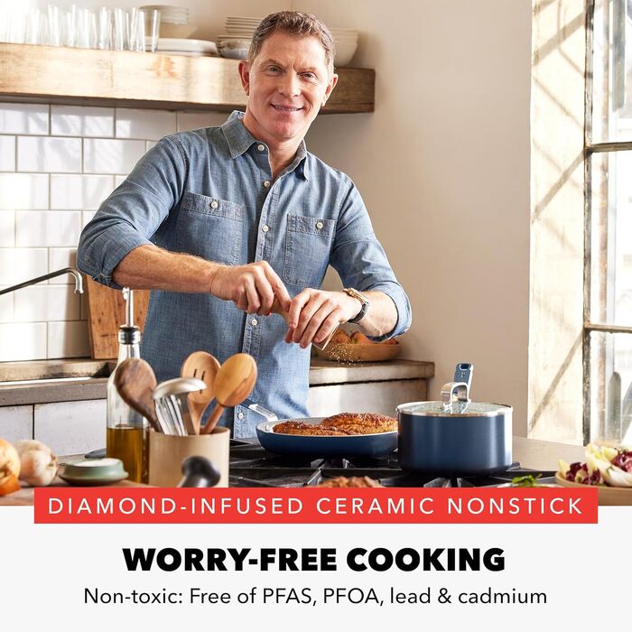 Набір посуду GreenPan x Bobby Flay 13 предметів: професійний алюміній, антипригарне покриття Ceramic, індукційний, силіконовий, для миття в посудомийній машині та духовці, сірий (Графіт/Nature's Delight), сковорода 20 см, блакитний