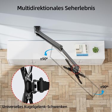 Кріплення для телевізора HOME VISION HV3202 з подовженим підлокотником, 17-42 дюйми, VESA 200x200, до 15 кг, 360° обертання, 180° нахил, висувний на 55,6 см, для плоских та вигнутих екранів