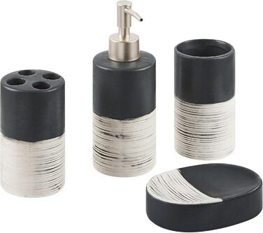 Bathroom set black/beige 4-piece made of natural stone Dolomite, striped Coro