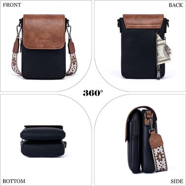 Сумка-органайзер на шию MUIIKOLA з RFID-захистом для смартфонів, жіноча, екошкіра, велика місткість, чорно-коричнева