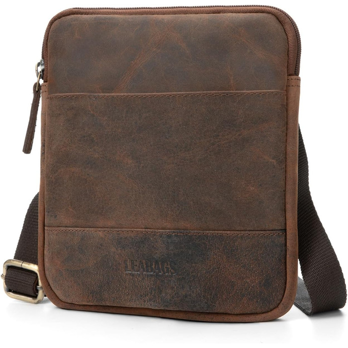Чоловіча сумка через плече LEABAGS з натуральної шкіри, Vintage, 2.2 л, для роботи та повсякденного використання (Вишнево-коричневий)