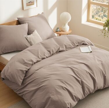 Комплект постільної білизни BEDSURE 135x200 з бавовни (4 шт.) - сірий колір, комплект з 2 наволочок 80x80 см, Oeko-TEX сертифікація, застібка на блискавку (155 x 220 см, хакі)