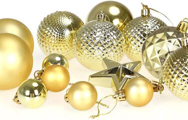 DEUBA® Новорічні кулі 66 шт. Ø 3-6 см, пластик, матові та глянцеві, прикраси для ялинки, золоті