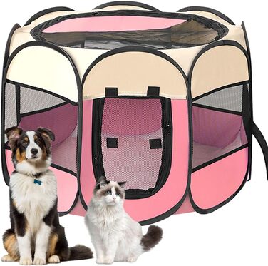Переносний вольєр для цуценят, клітка для собак та котів, складний вольєр, вольєр для кроликів (Рожевий, 8, S)