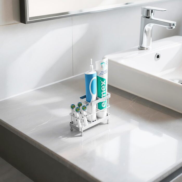 Тримач для зубних щіток Luxspire, нержавіюча сталь, електричний, настінний без свердління, з дренажними отворами для органайзера пасти, 6 відділень (матова срібляста)