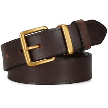 Жіночий шкіряний ремінь SUOSDEY вінтажний, для джинсів, штанів та суконь, золота/срібна пряжка, ширина 3.3 см (кава, 81-92 см)
