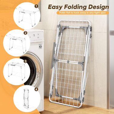 Сушарка для білизни KINGBOARD розкладна велика, крилатий сушарка висувна 174x97x156 см, стійка сушарка з антиковзними ніжками для дому та вулиці, біла