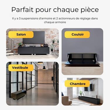 4housedesign® TV Board Lowboard Hanging | TV Cabinet Sideboard Living Room | Lowboard Living Room TV Shelf TV Board Hanging TV Cabinet TV 55 Inch - TV Lowboard Black Matt (300 (3x100), Black Matt)