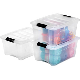 Iris Ohyama Storage Boxes with Lids, 60L, 4-Piece Set, Silver, Secure Closure, Stackable, Handles, for Bedroom, Closet, Office, Organization, BPA-Free Plastic, Storage Boxes, NTB-60 (Black, 15L/3-Piece Set)
