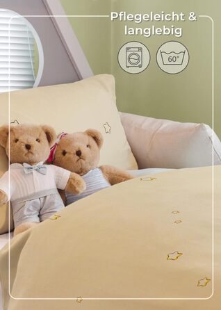 Набір постільної білизни для дітей Gräfenstayn® з мотивами тварин (жирафа та слон) та інтегрованою блискавкою, 100% бавовна (ренфорс) - ковдра 135x100 см, подушка 60x40 см