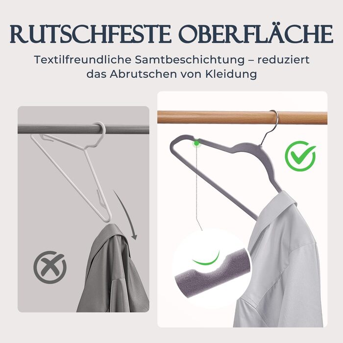 Плечики для одягу з велюру, 20 шт. - Плечики для економії місця, неслизькі, міцні, 360° обертання - для сорочок, костюмів, светрів, штанів