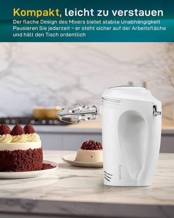 Ручний міксер 350 Вт, 5 швидкостей, з нержавіючої сталі (віночок та гак), ергономічна ручка, довгий кабель, BPA-free – білий KS1 S1