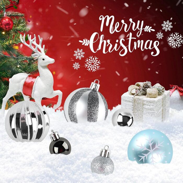 44 штуки прикрас для ялинки, декор на Новий рік, пластикові кулі для ялинки з подарунковим пакетом (срібно-блакитний)