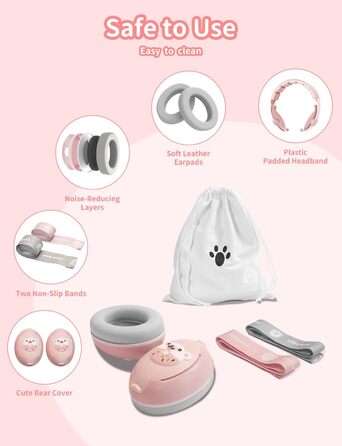 Навушники для дітей Baby Gehörschutz - 2-в-1, захист вух, зменшення шуму, регульоване наголов'я (Рожевий)
