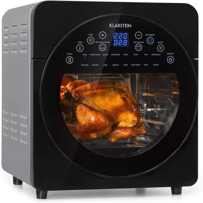 Klarstein AeroVital easy touch Hot Air Fryer - 1700 W Hot Air Fryer, Air Fryer with XXL Volume: 14 Liters, 16 Programs, Cool touch housing, 60 min Timer, 8 h Drying Function, metallic