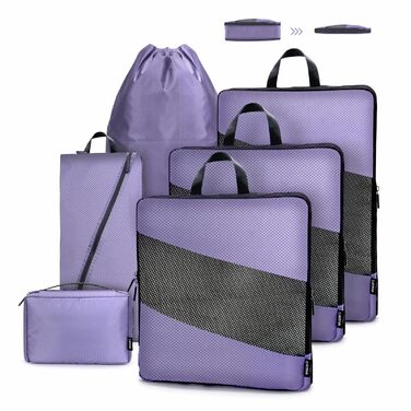 Органайзери для валізи компресійні, набір 6 шт. (Ельфенбайн, фіолетові) - Куби для пакування, компресійні пакети для подорожей